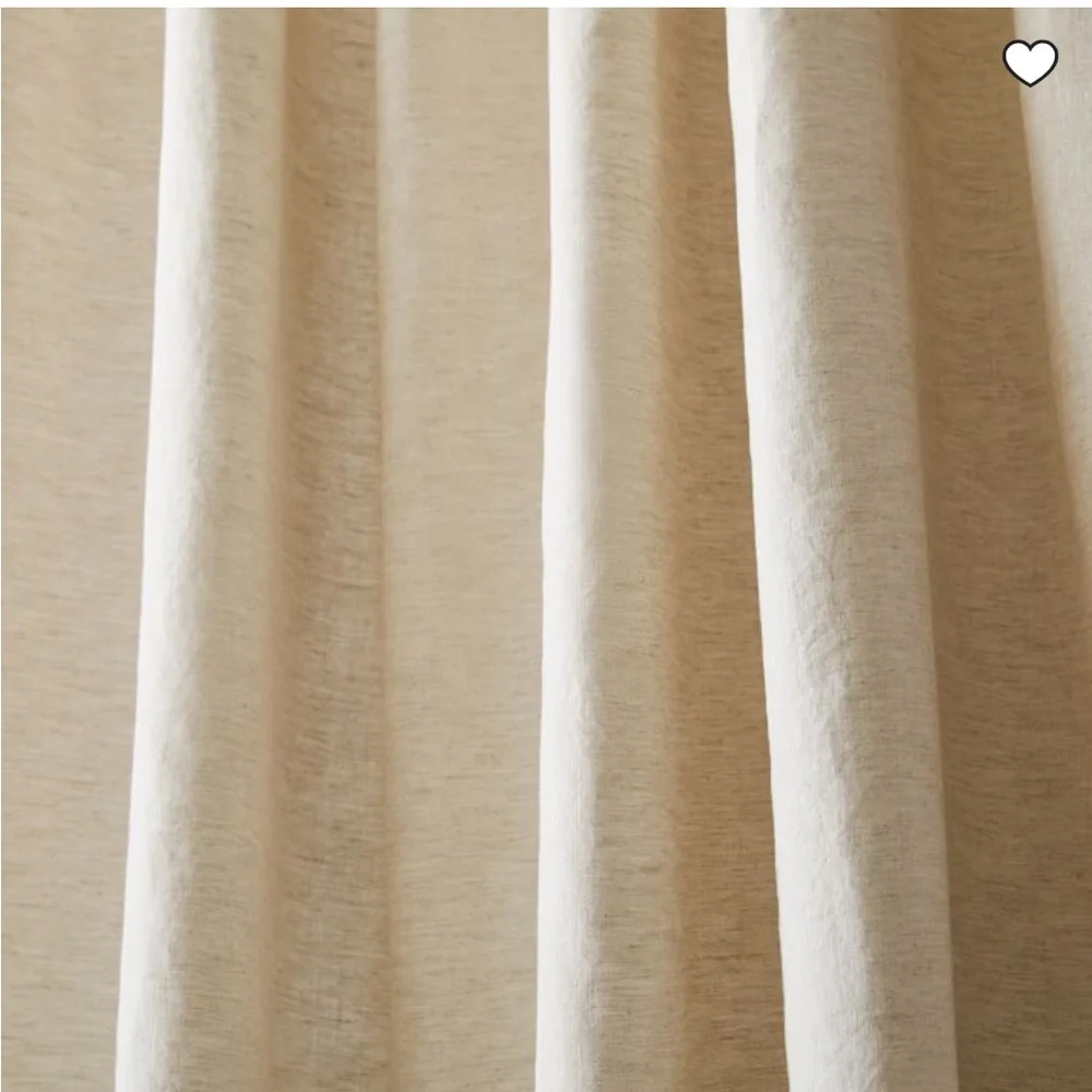 West Elm Custom Size Solid European Flax Linen Curtain with Cotton Lining, White